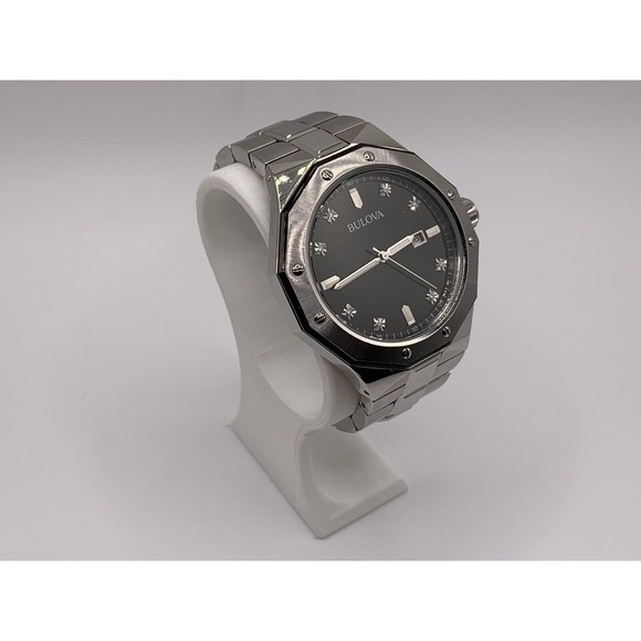 Bulova Men's Quartz Diamond Accent Black Dial Date Display 44mm Watch 98D103 - Picture 9 of 16